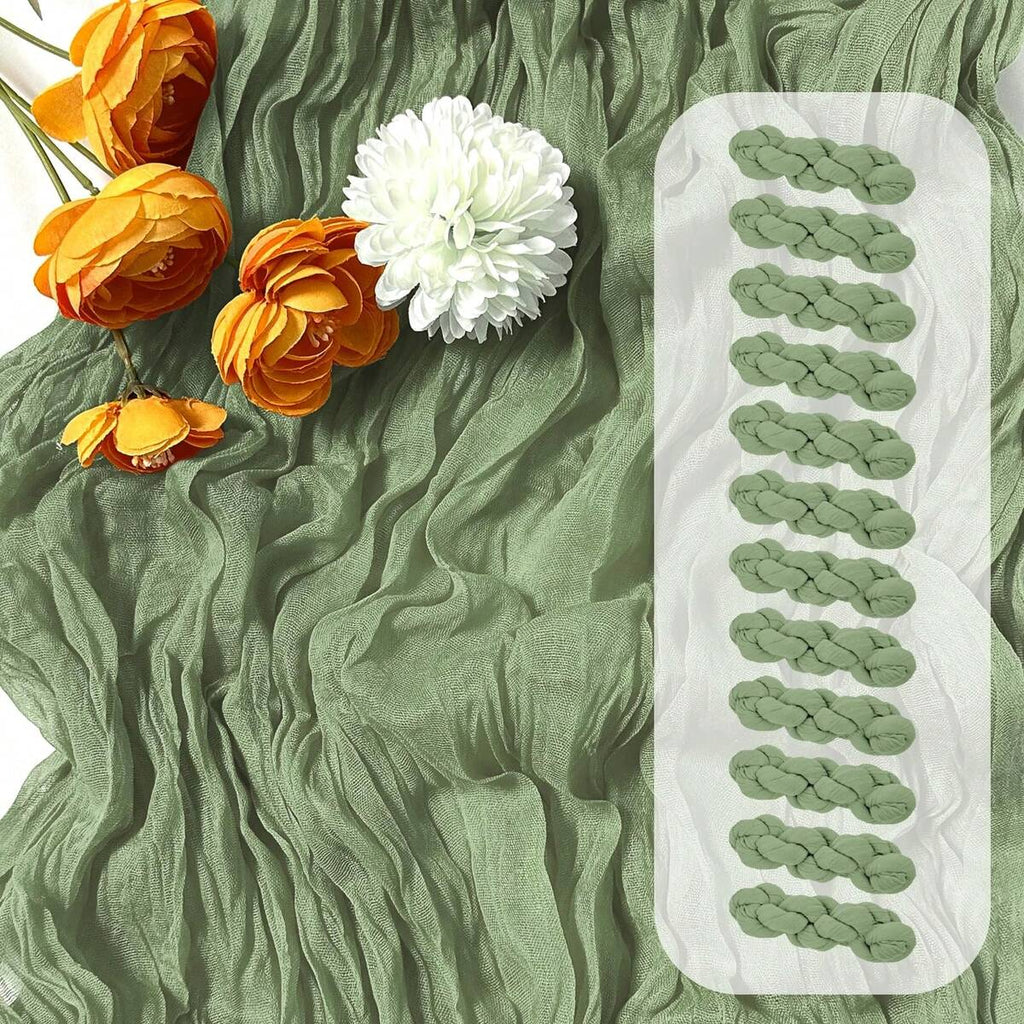 6/12 Pack Sage Green Cheesecloth Table Runner 17 X 108 Inch Gauze Table Runner Fabric Semi Sheer Cheese Cloth Table Decoration Bulk For Rustic Romantic Wedding Shower Table Decoration