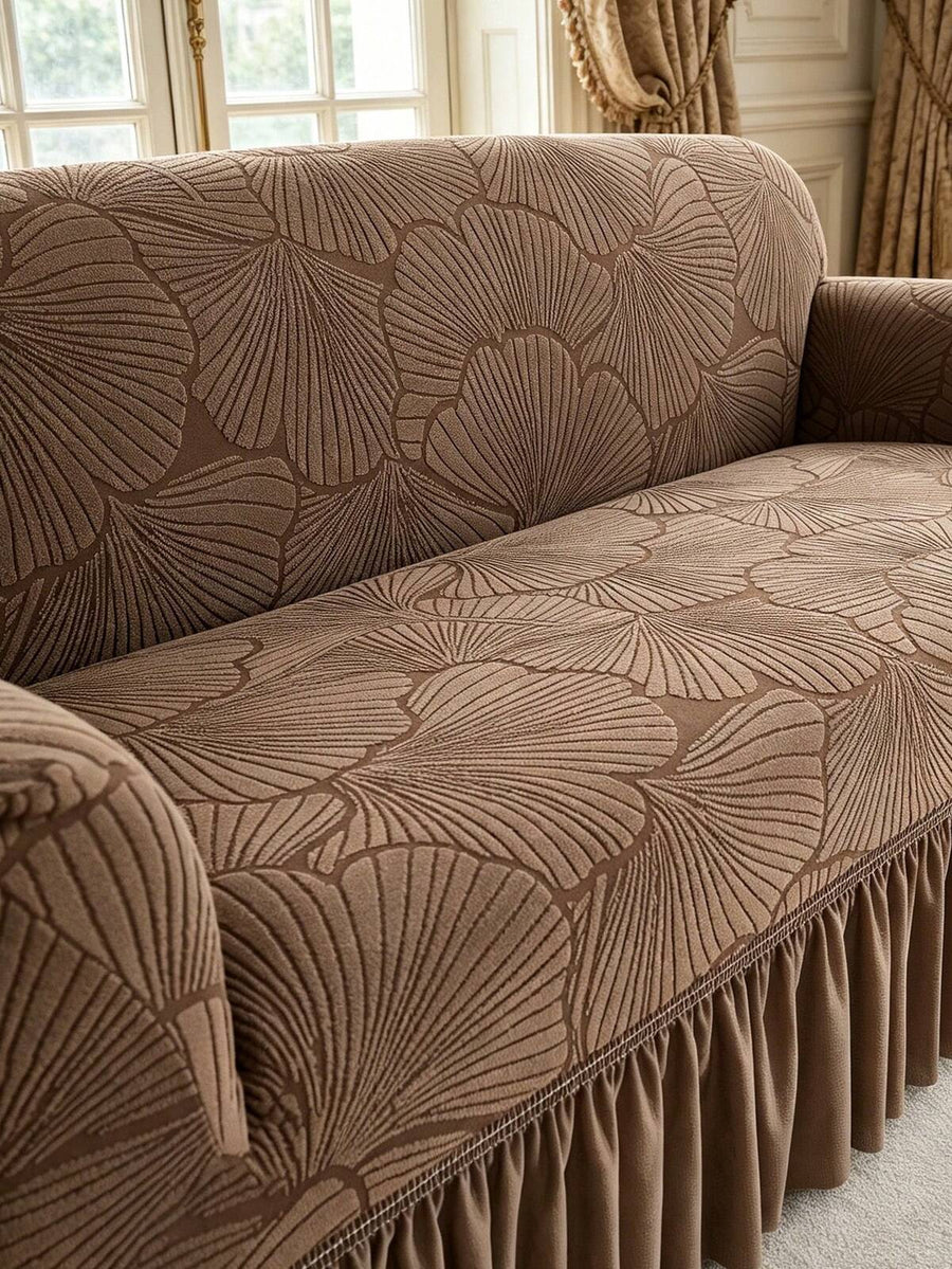 1pc Coffee Color Jacquard Sofa Cover, Romantic French Style Stretch Thick Sofa Slipcover, Suitable For 1/2/3/4 Seater L-Shaped Sofa, Decor For Living Room, Bedroom, Hotel