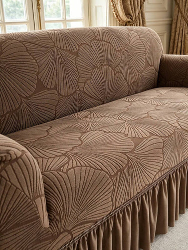 1pc Coffee Color Jacquard Sofa Cover, Romantic French Style Stretch Thick Sofa Slipcover, Suitable For 1/2/3/4 Seater L-Shaped Sofa, Decor For Living Room, Bedroom, Hotel